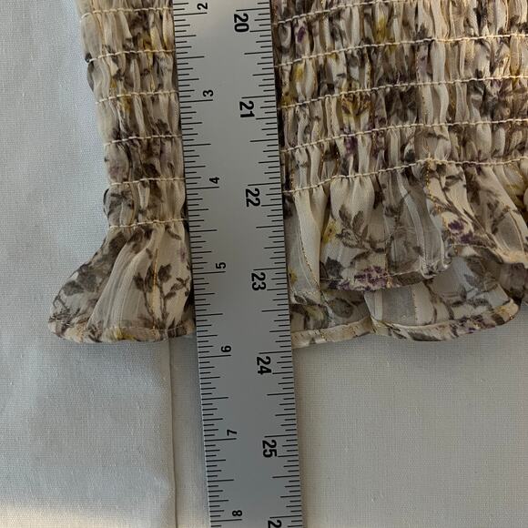 Pleione Floral Blouse Women's Size Medium Sheer Flutter Sleeve Romantic Feminine - Picture 7 of 7